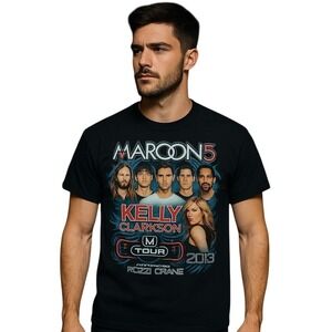 Maroon 5 Kelly Clarkson 2013 Civic Tour Concert Band Tee T-Shirt L‎ Y2K